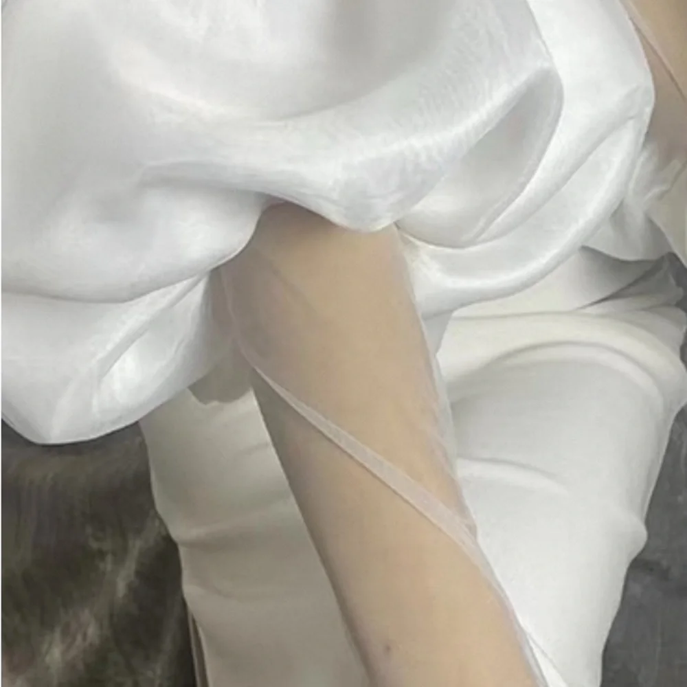 White Bridal Organza Wrist Gloves with Bow Accent